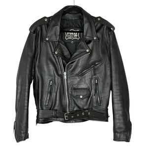 VTG 90s First MFG Co Motorcycle Jacket Genuine Leather Heavy Durable Black SZ 42